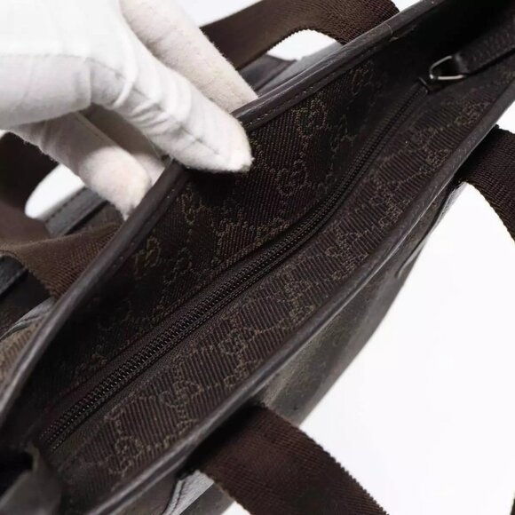 GUCCI GG Canvas Tote Bag Outlet Brown Silver 180450 Auth - Picture 7 of 16